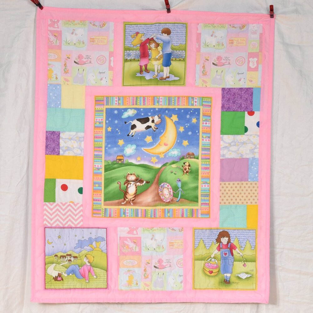 New handmade baby toddler crib quilt nursery rhyme patchwork cuddly flannel